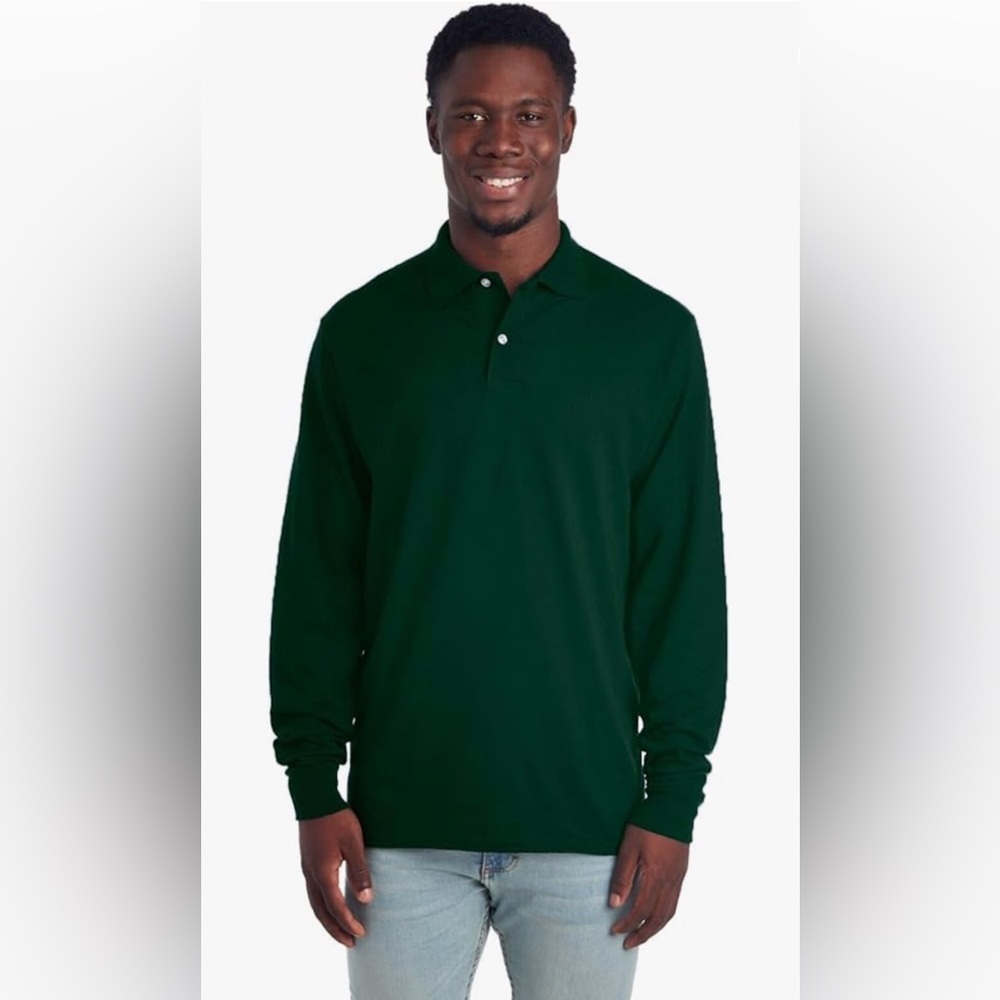 Jerzees Spot Shield Green Polo Shirt Long Sleeve | New in Bag‎ | Forest Green